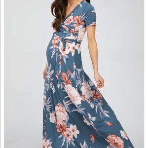 Hello Miz by Pink Blush Maternity Soft Blue Floral Wrap Dress